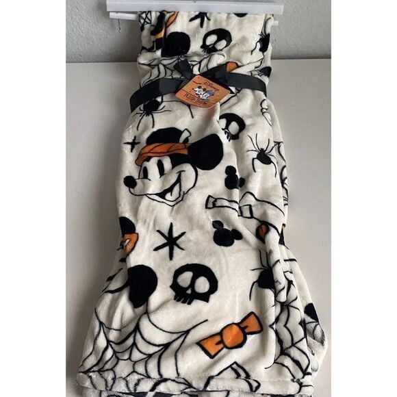 Disney Halloween Mickey Minnie Mouse Pumpkin Throw Blanket 50"x70" Spider Skull - Picture 1 of 13